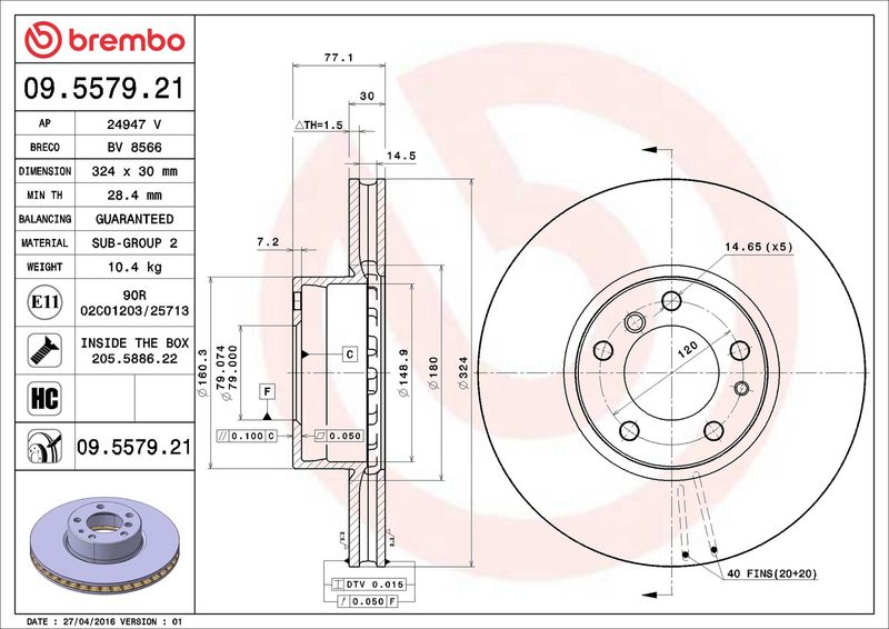 Brembo 09.5579.21 Brake Disc - 2
