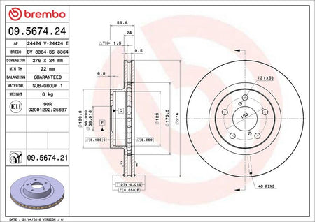Brembo 09.5674.21 Brake Disc - 2
