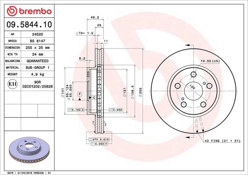 Brembo 09.5844.10 Brake Disc - 2