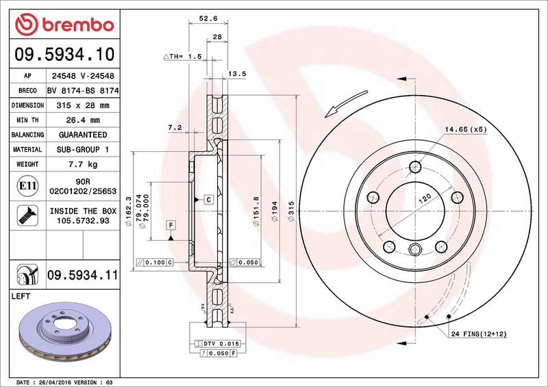 Brembo 09.5934.11 Brake Disc - 2