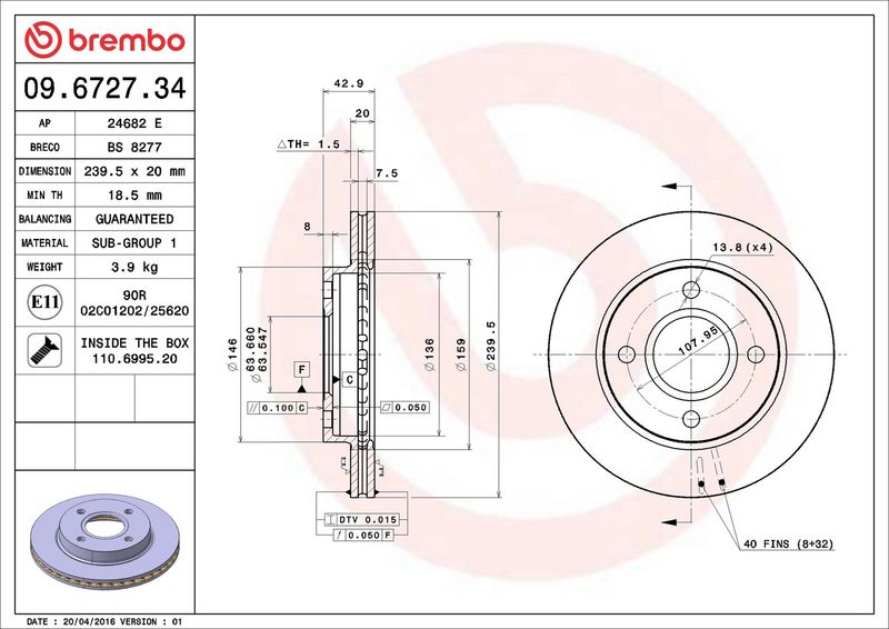 Brembo 09.6727.34 Brake Disc - 2