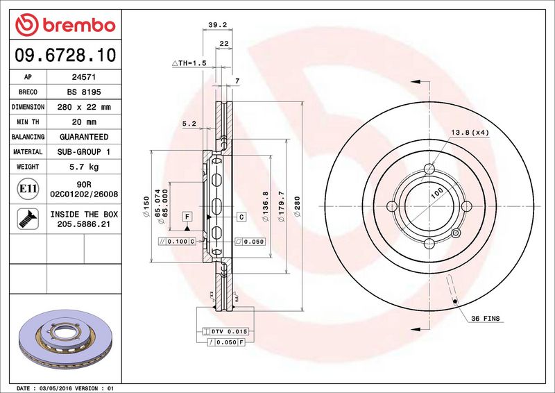 Brembo 09.6728.10 Brake Disc - 2