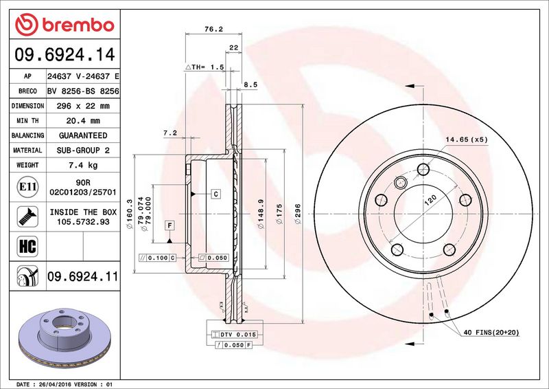 Brembo 09.6924.11 Brake Disc - 2