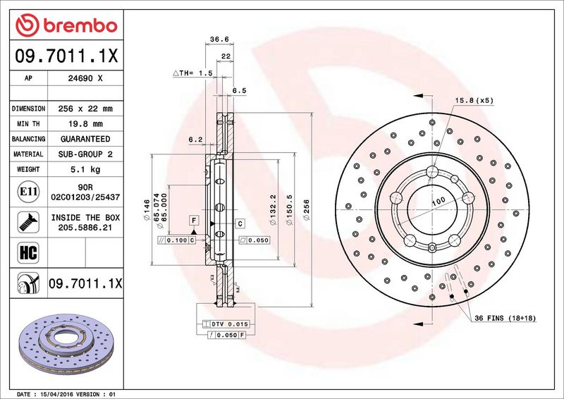 Brembo 09.7011.1X Brake Disc - 2