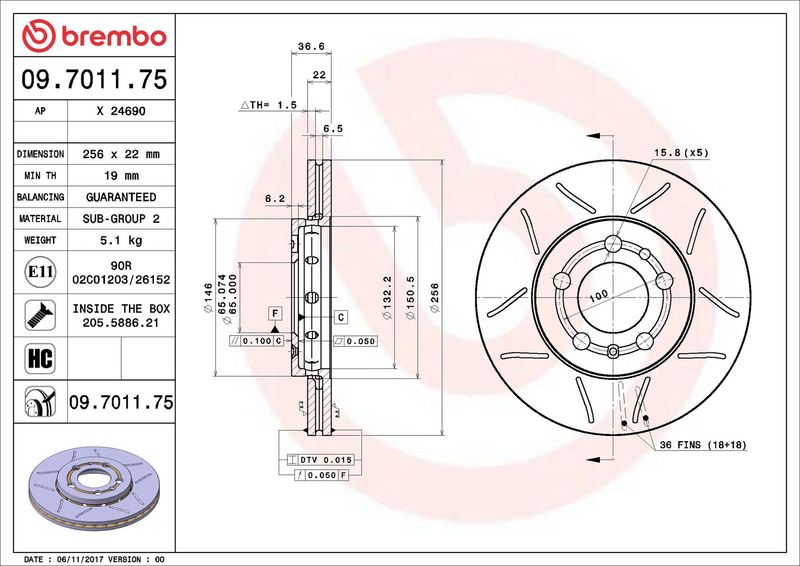 Brembo 09.7011.75 Brake Disc - 2
