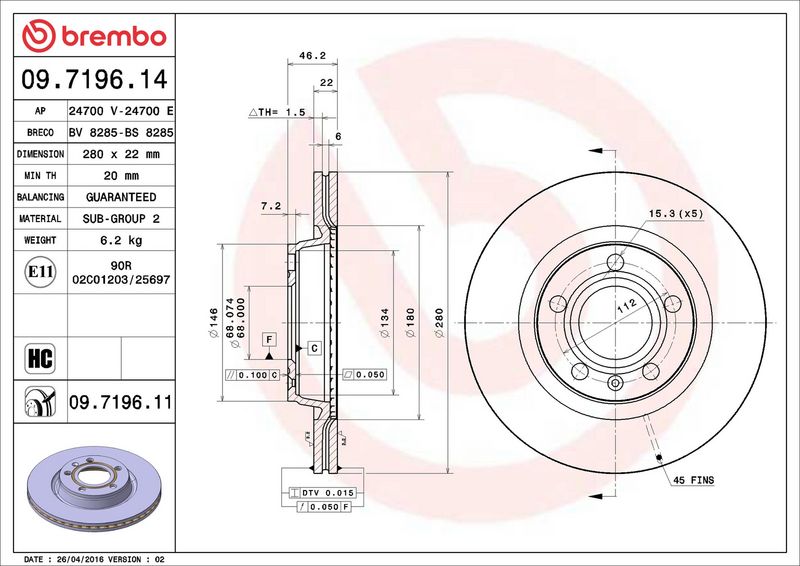 Brembo 09.7196.11 Brake Disc - 2