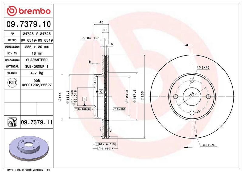 Brembo 09.7379.11 Brake Disc - 2