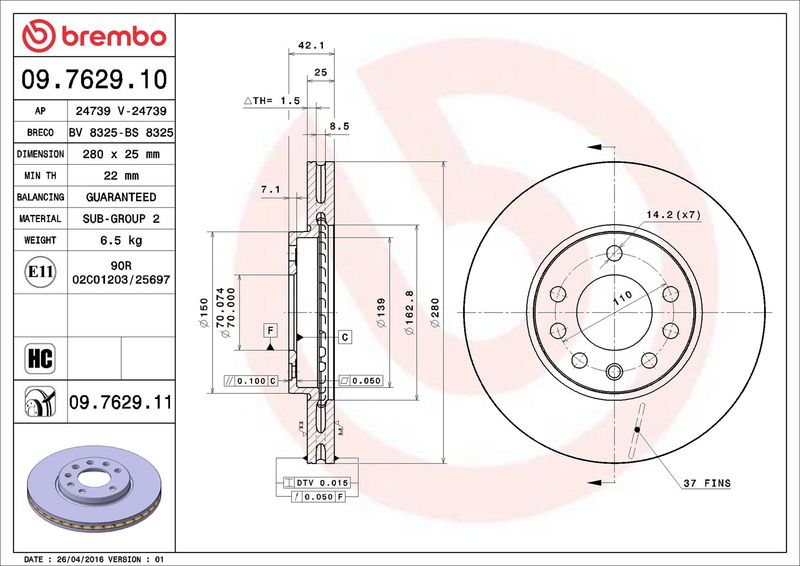 Brembo 09.7629.11 Brake Disc - 2