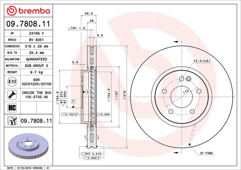 Brembo 09.7808.11 Brake Disc - 2