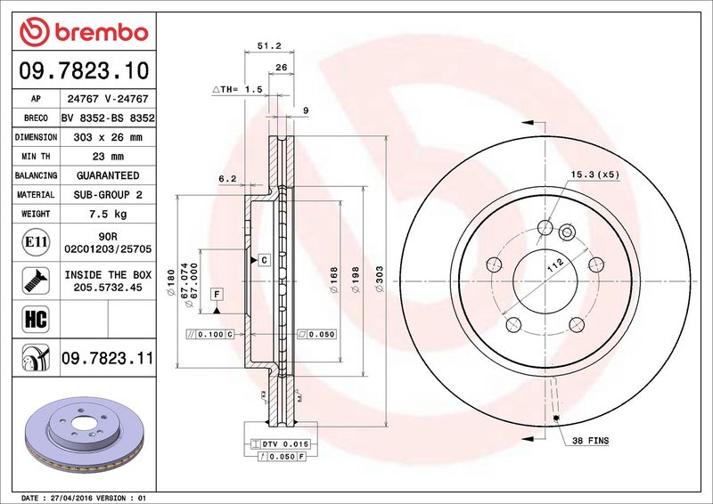 Brembo 09.7823.11 Brake Disc - 2