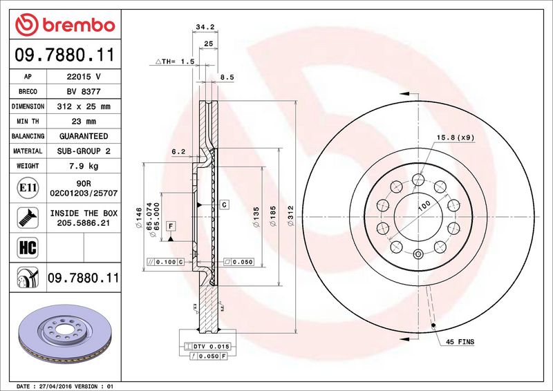 Brembo 09.7880.11 Brake Disc - 2