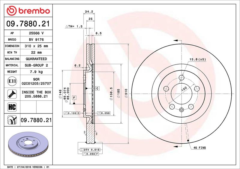 Brembo 09.7880.21 Brake Disc - 2