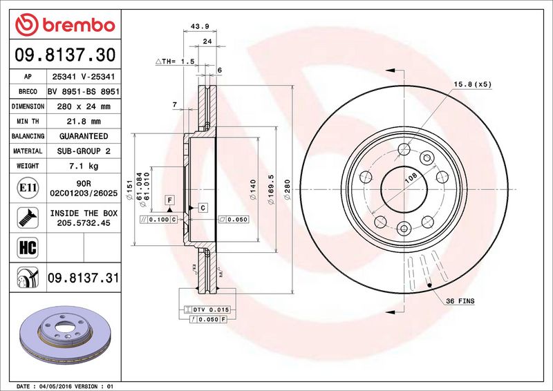 Brembo 09.8137.31 Brake Disc - 2