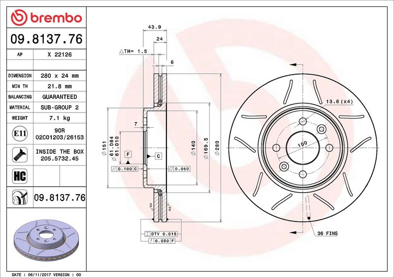 Brembo 09.8137.76 Brake Disc - 2