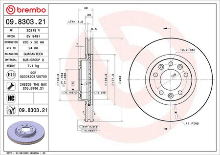 Brembo 09.8303.21 Brake Disc - 1