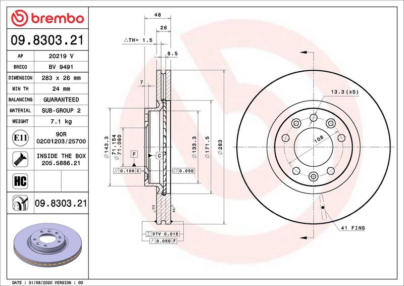 Brembo 09.8303.21 Brake Disc - 1