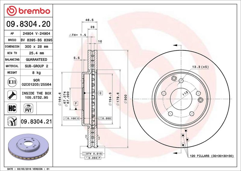 Brembo 09.8304.21 Brake Disc - 2