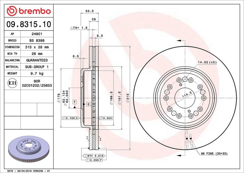 Brembo 09.8315.10 Brake Disc - 2