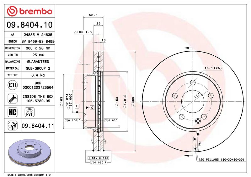 Brembo 09.8404.11 Brake Disc - 2