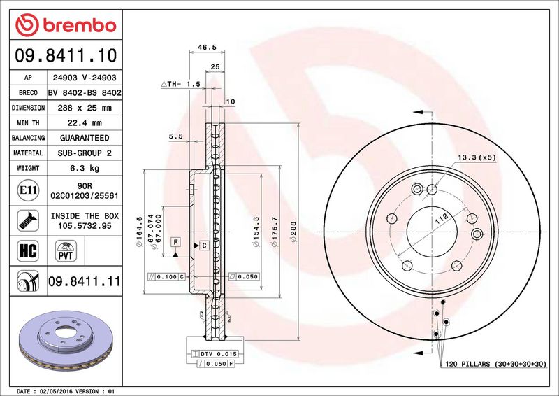 Brembo 09.8411.11 Brake Disc - 2