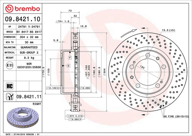 Brembo 09.8421.11 Brake Disc - 2
