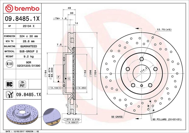 Brembo 09.8485.1X Brake Disc - 2