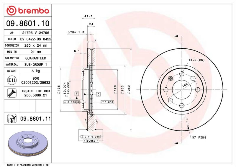Brembo 09.8601.11 Brake Disc - 2