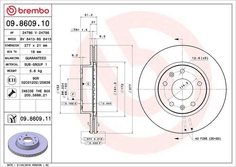 Brembo 09.8609.11 Brake Disc - 2