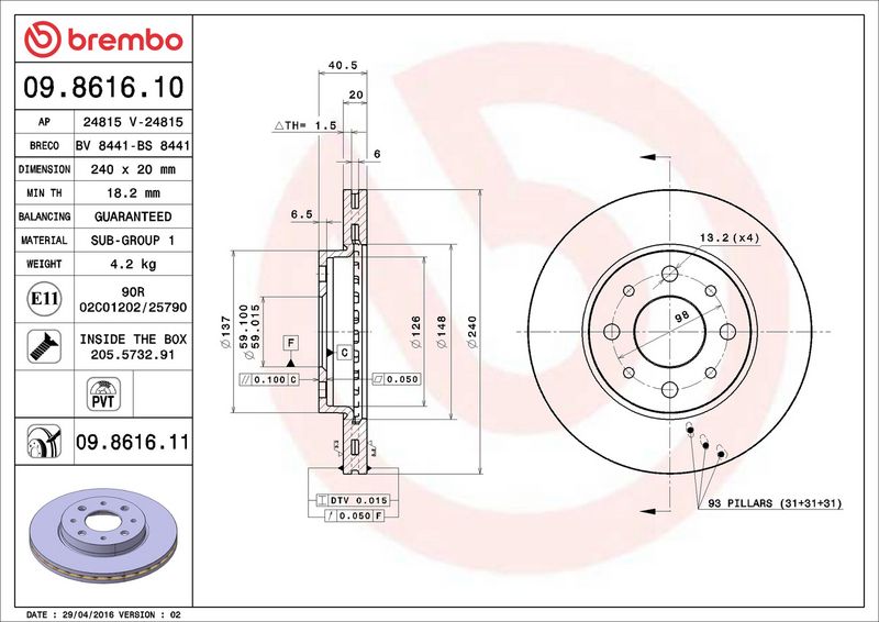 Brembo 09.8616.11 Brake Disc - 2