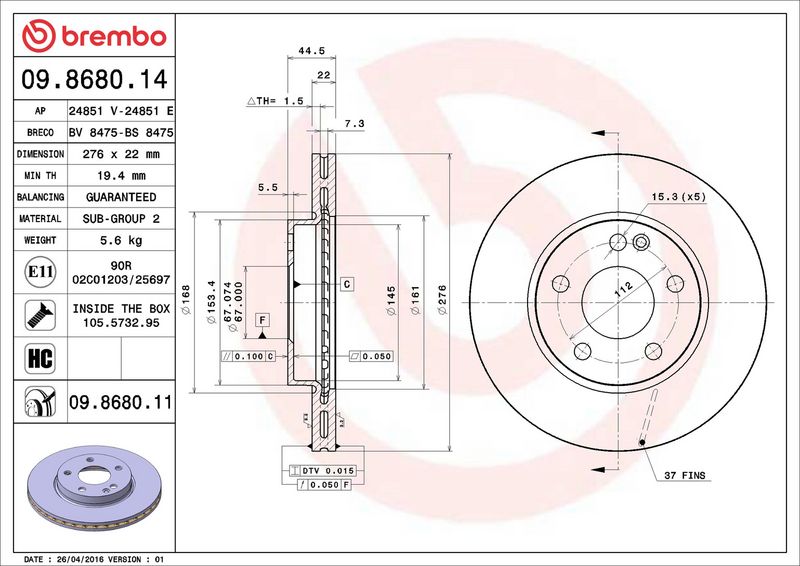 Brembo 09.8680.11 Brake Disc - 2