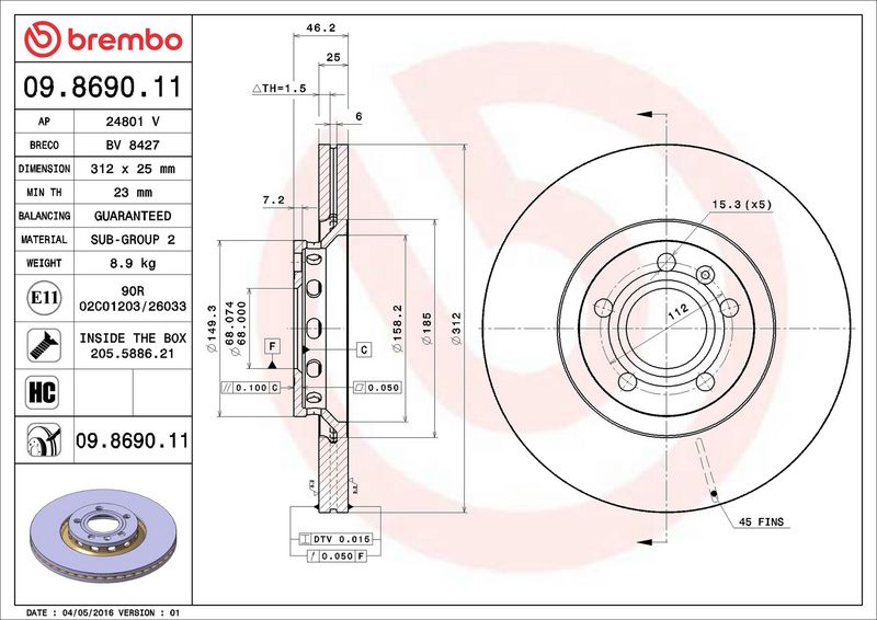 Brembo 09.8690.11 Brake Disc - 2