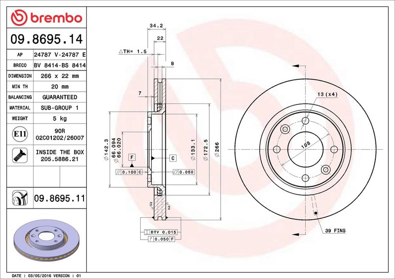 Brembo 09.8695.11 Brake Disc - 2