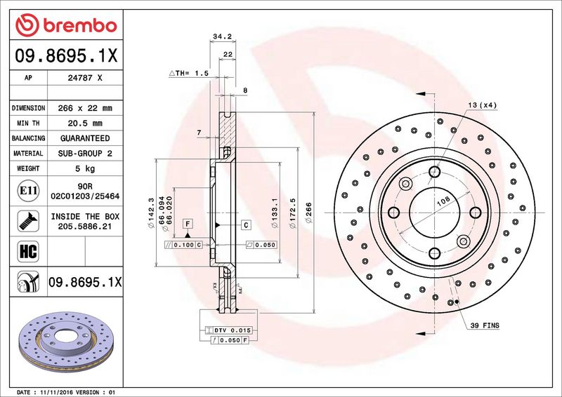 Brembo 09.8695.1X Brake Disc - 2