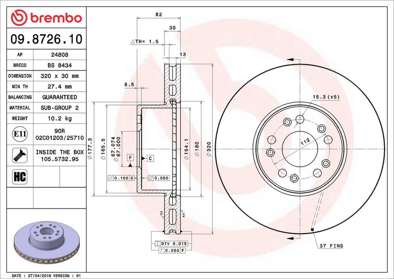 Brembo 09.8726.10 Brake Disc - 2