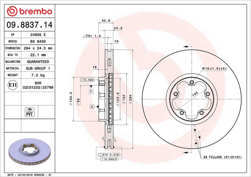 Brembo 09.8837.14 Brake Disc - 2