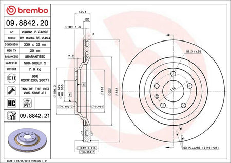 Brembo 09.8842.21 Brake Disc - 2