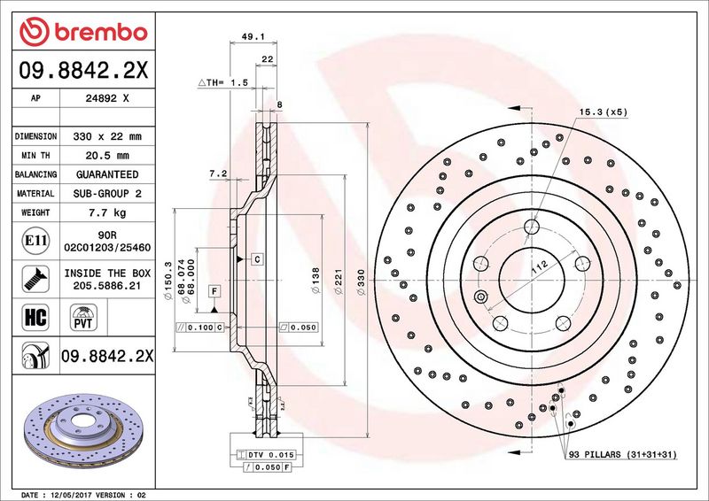 Brembo 09.8842.2X Brake Disc - 2
