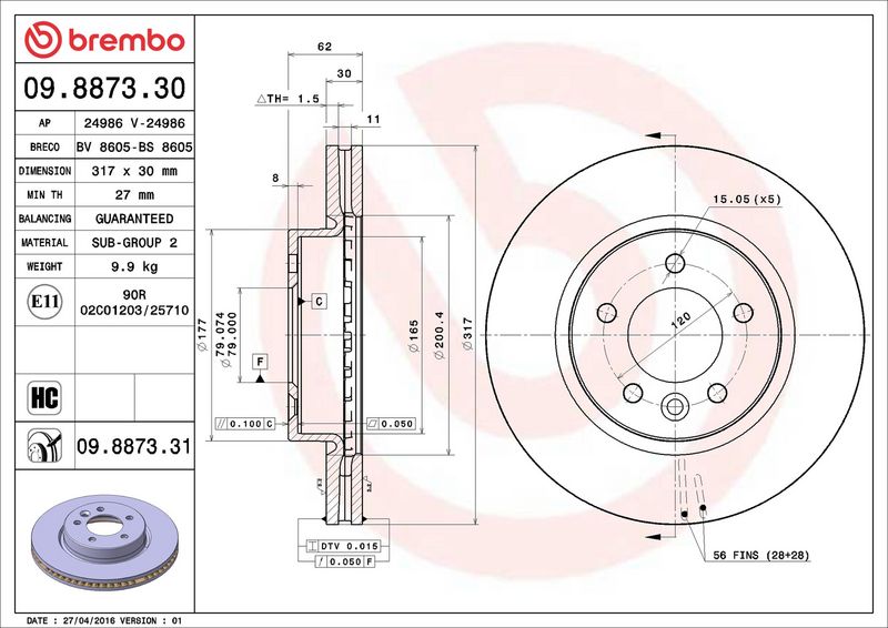 Brembo 09.8873.31 Brake Disc - 2