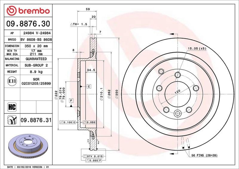 Brembo 09.8876.31 Brake Disc - 2