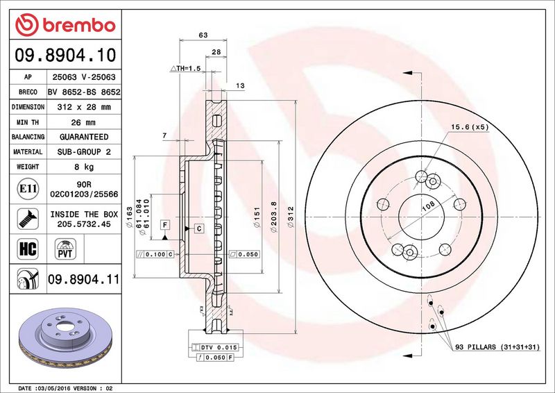 Brembo 09.8904.11 Brake Disc - 2