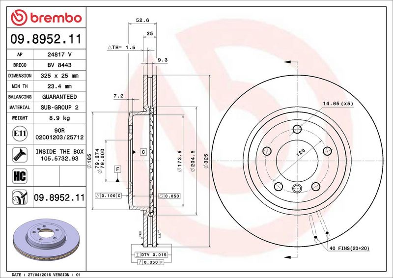 Brembo 09.8952.11 Brake Disc - 2