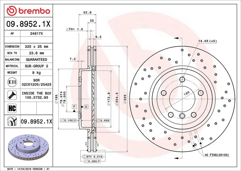 Brembo 09.8952.1X Brake Disc - 2