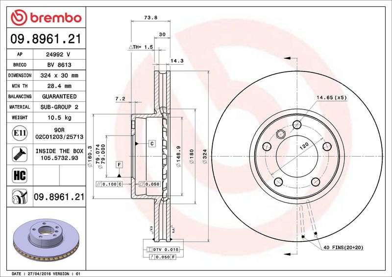 Brembo 09.8961.21 Brake Disc - 2