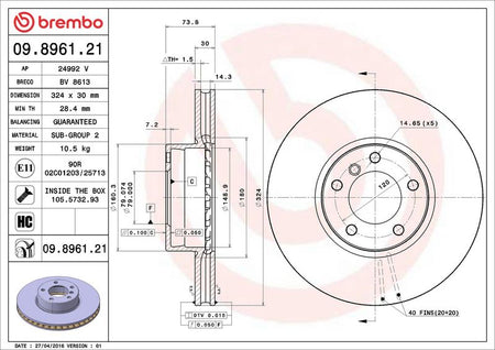 Brembo 09.8961.21 Brake Disc - 2