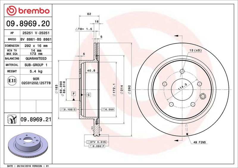 Brembo 09.8969.21 Brake Disc - 2