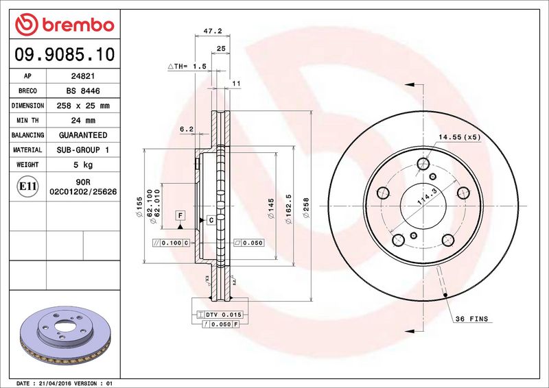 Brembo 09.9085.10 Brake Disc - 2