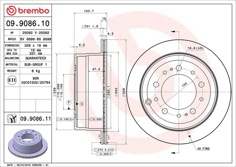 Brembo 09.9086.11 Brake Disc - 2