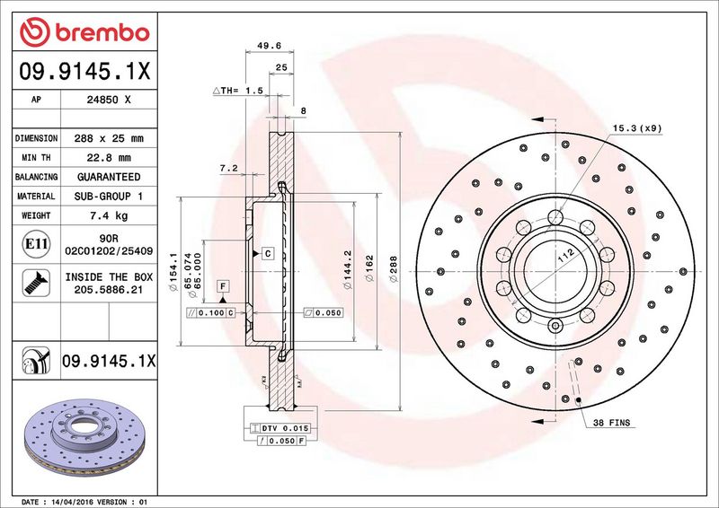 Brembo 09.9145.1X Brake Disc - 2