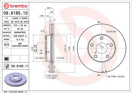 Brembo 09.9185.11 Brake Disc - 2