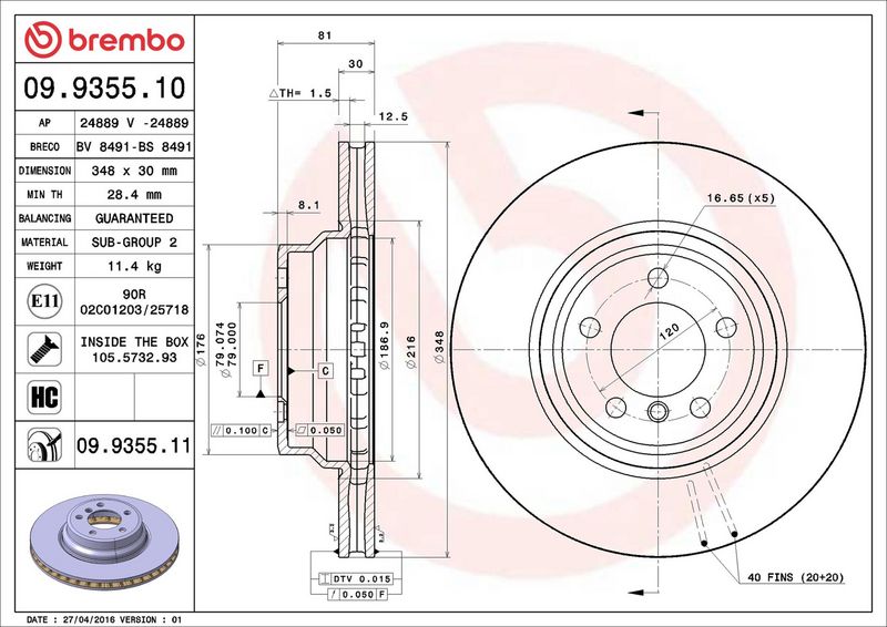 Brembo 09.9355.11 Brake Disc - 2